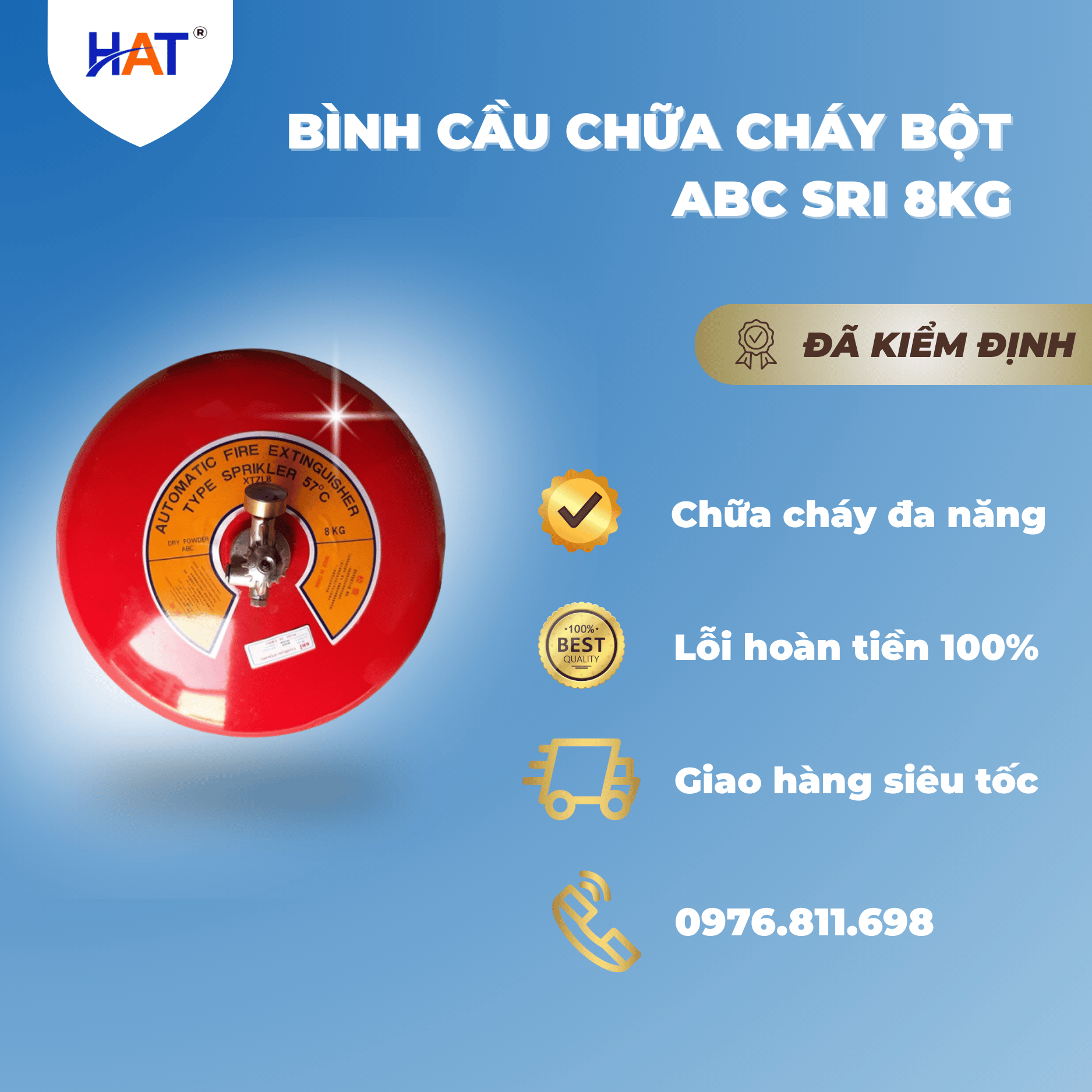 Bình cầu chữa cháy bột ABC SRI 8kg 1 binh cau bot 6kg TQ