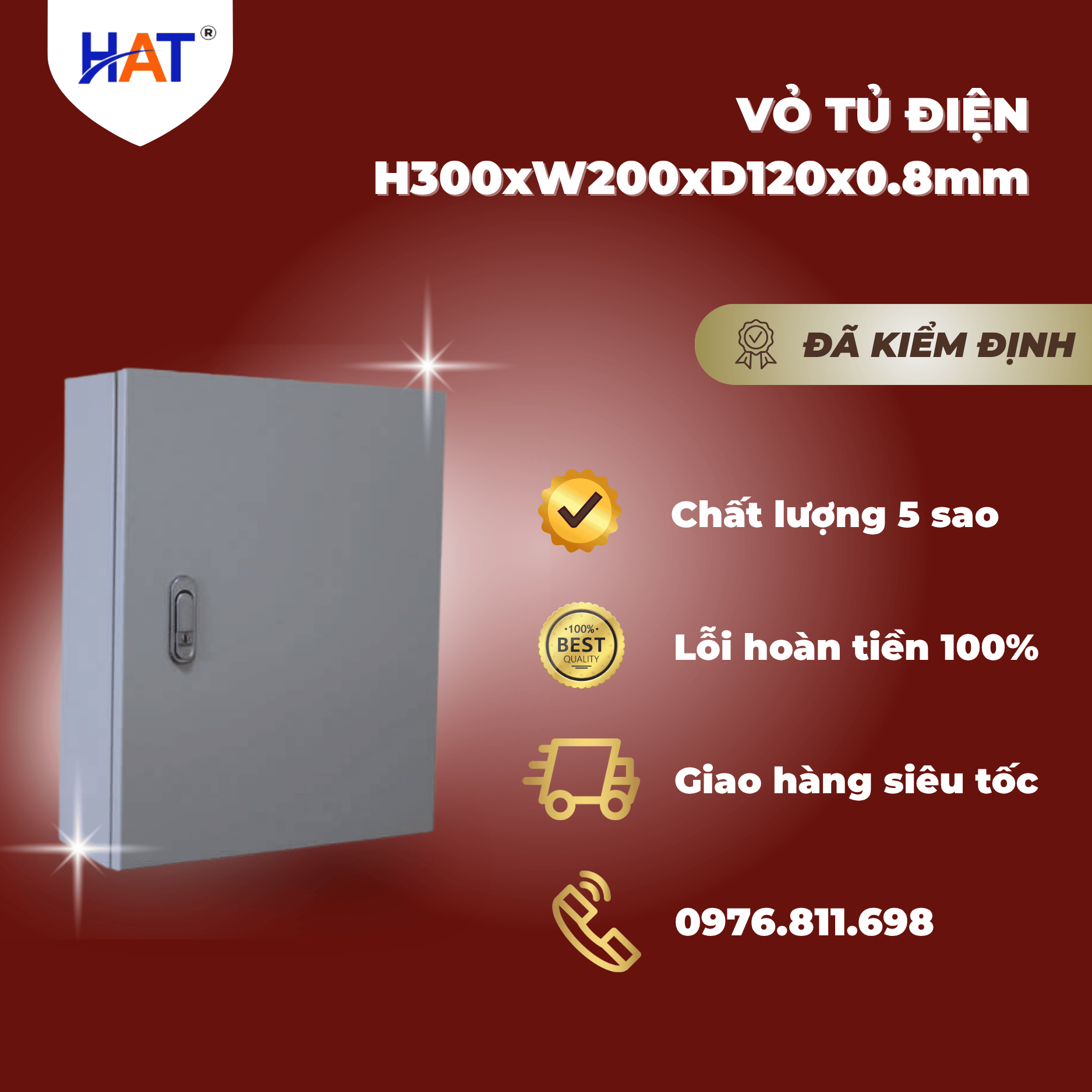 Vỏ tủ điện H300xW200xD120x0.8mm 1 VTD