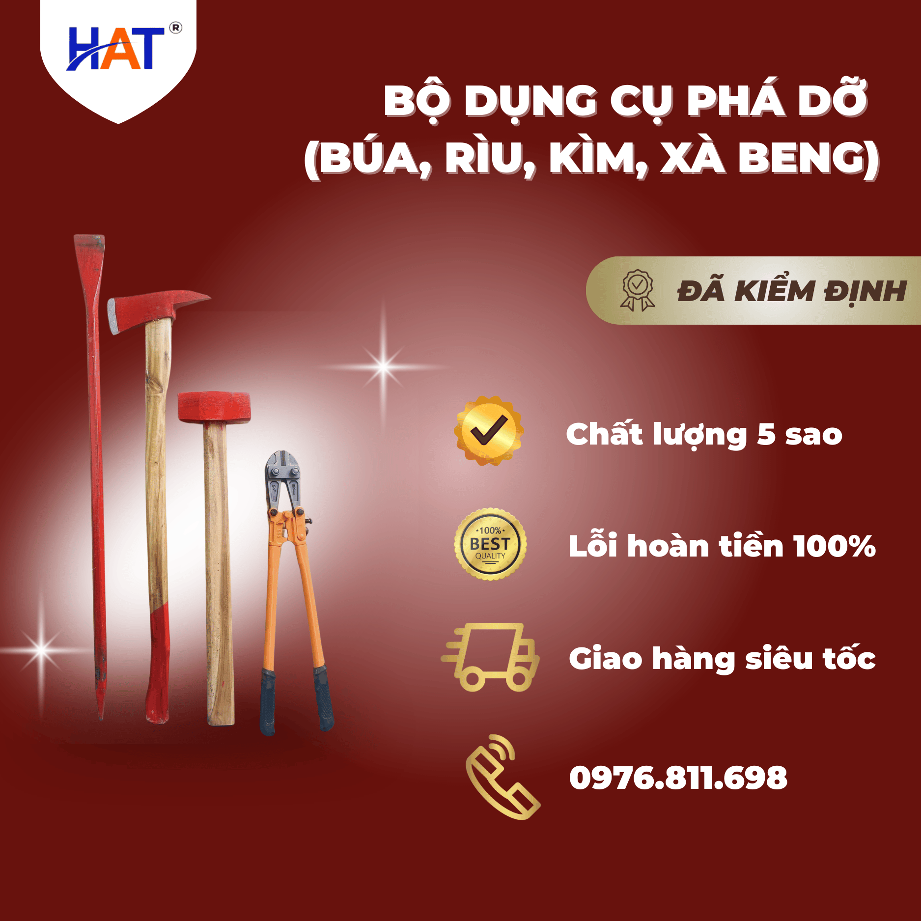 Bộ dụng cụ phá dỡ (Búa, rìu, kìm, xà beng) 1 bo dung cu pha do