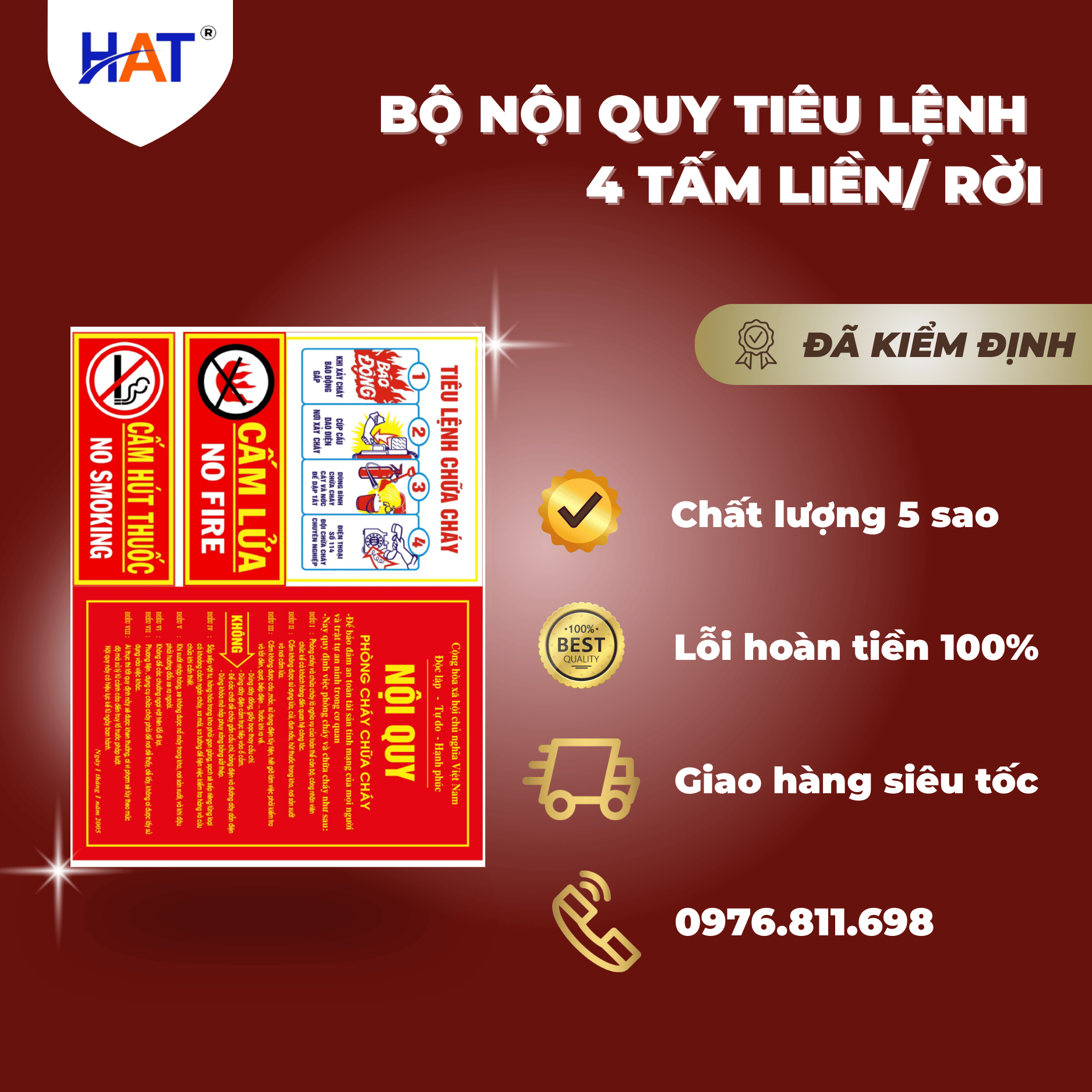 Bộ nội quy tiêu lệnh PCCC 4 tấm (Nội quy, Tiêu lệnh, Cấm thuốc, Cấm lửa) 1 bo noi quy tieu lenh 4 tam